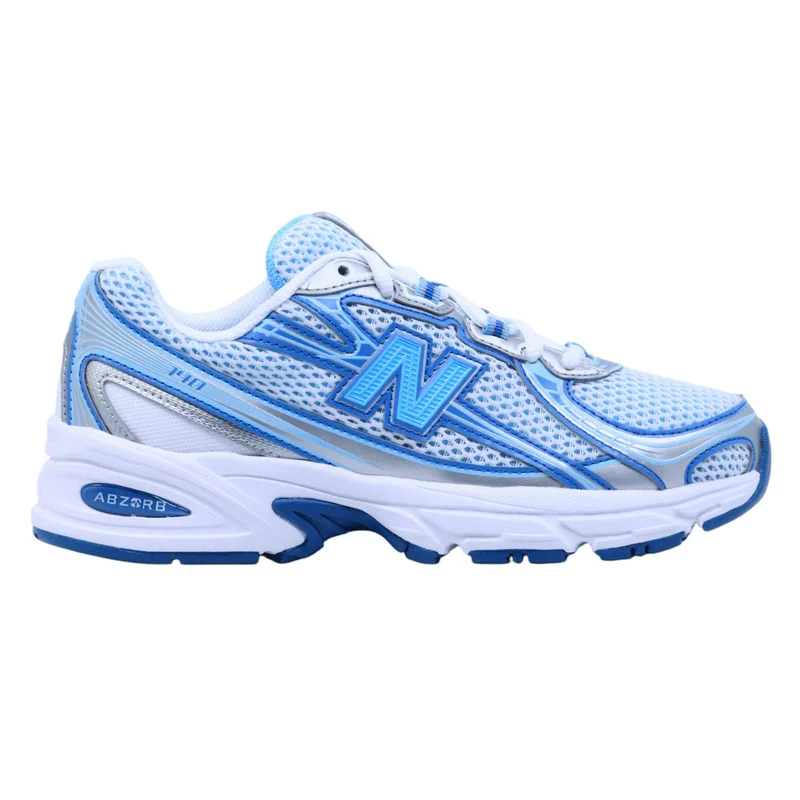 New Balance 740 Blue Agate sneaker donna in suede e mesh bianco con dettagli azzurri