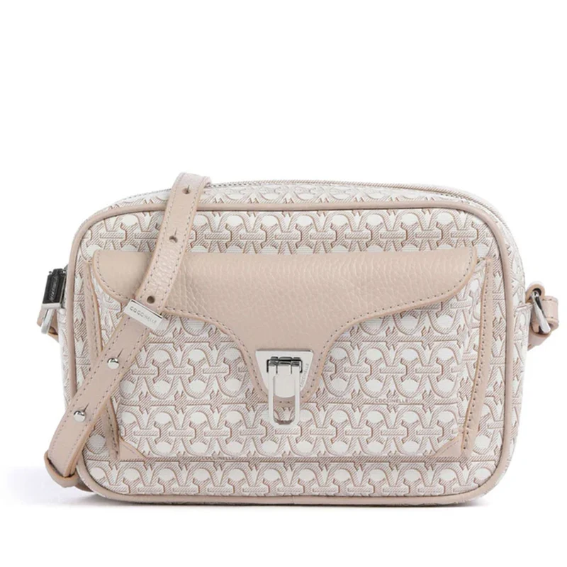 Borsa Donna a Tracolla COCCINELLE in Canvas Monogram e Pelle Blanco - Rosette linea Beat Small