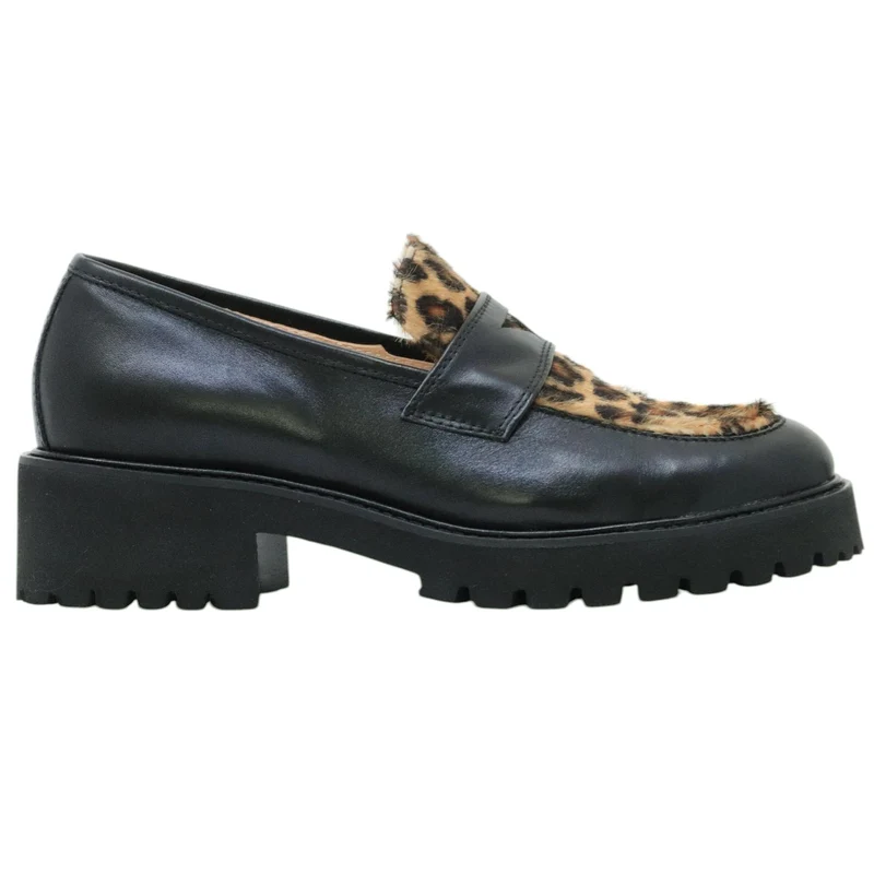 Le Briella Z800 B mocassino donna in pelle nera e cavallino maculato