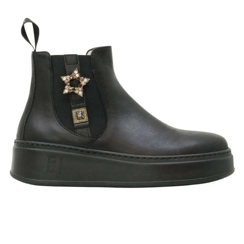 GIO+ PIADA04L Combi Black stivaletto donna in pelle nera con inserti colorati
