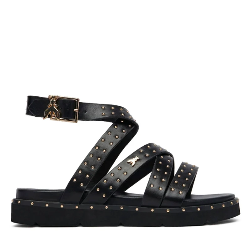 Sandali Donna PATRIZIA PEPE Girl linea Fly Micro in Eco Nappa Nera con Borchie