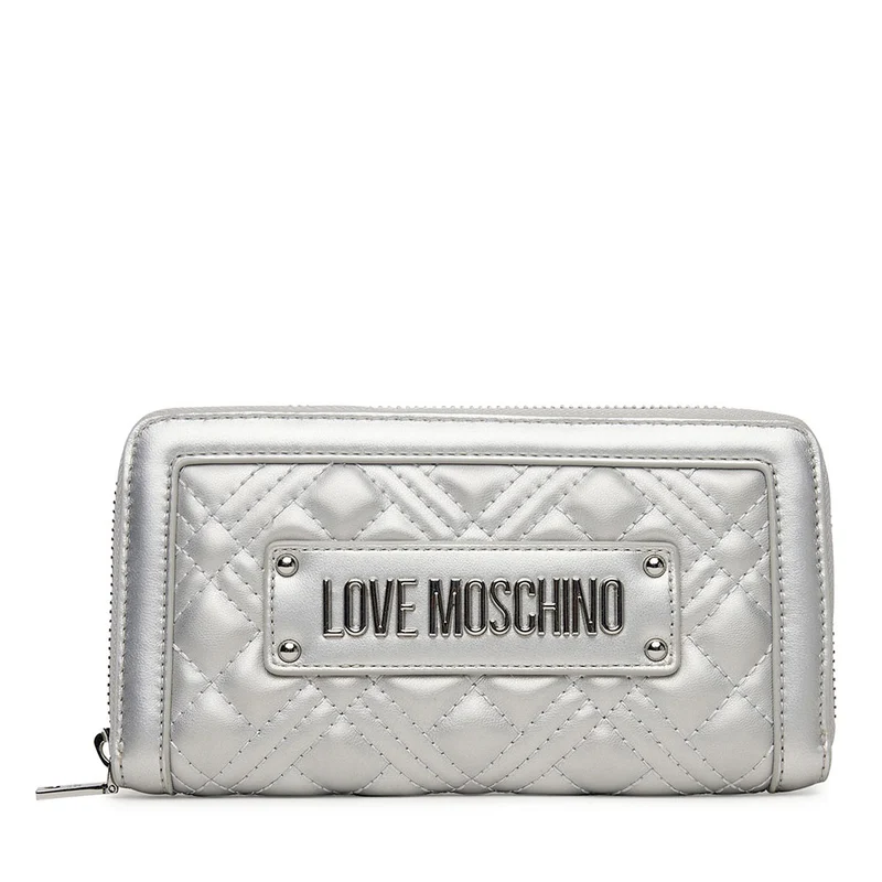 Portafoglio Donna Zip Around Trapuntato LOVE MOSCHINO linea Quilted Metallic Argento