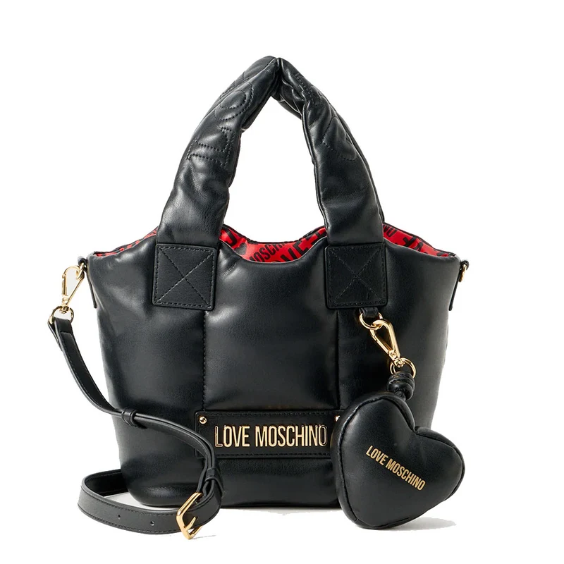 Borsa Donna a Mano LOVE MOSCHINO linea Puffy Logo Trapuntata Imbottita Nera