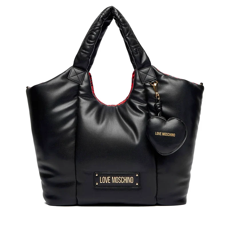 Maxi Shopping Bag LOVE MOSCHINO linea Puffy Logo Trapuntata Imbottita Nera