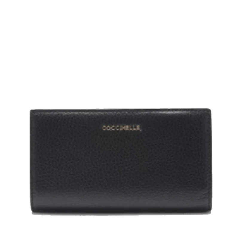 Portafoglio Donna COCCINELLE in Pelle Colore Nero Linea Metallic Soft Medium