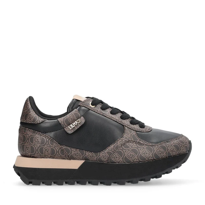 Sneakers Running LIU JO Evelyn 915 effetto Saffiano con Logo Monogram All Over Marrone e Nero