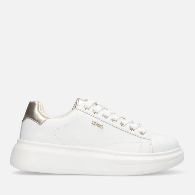 Sneakers Platform LIU JO Babol 01 in Pelle Bottalata Bianca e Inserto Metallizzato Light Gold
