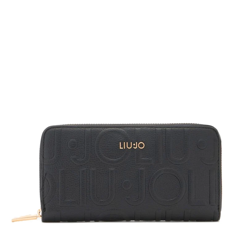 Portafoglio Donna Zip Around LIU JO Better effetto Bottalato con Logo in Rilievo All Over Nero