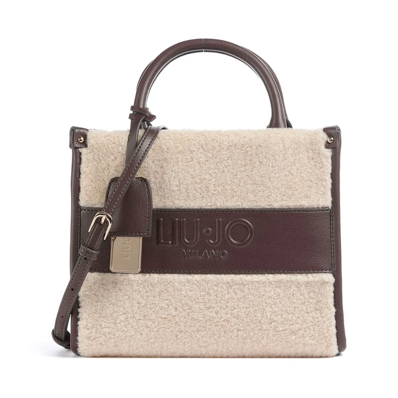 Borsa Donna a Mano LIU JO effetto Bottalato Moro Light con Inserti in Teddy Bianco