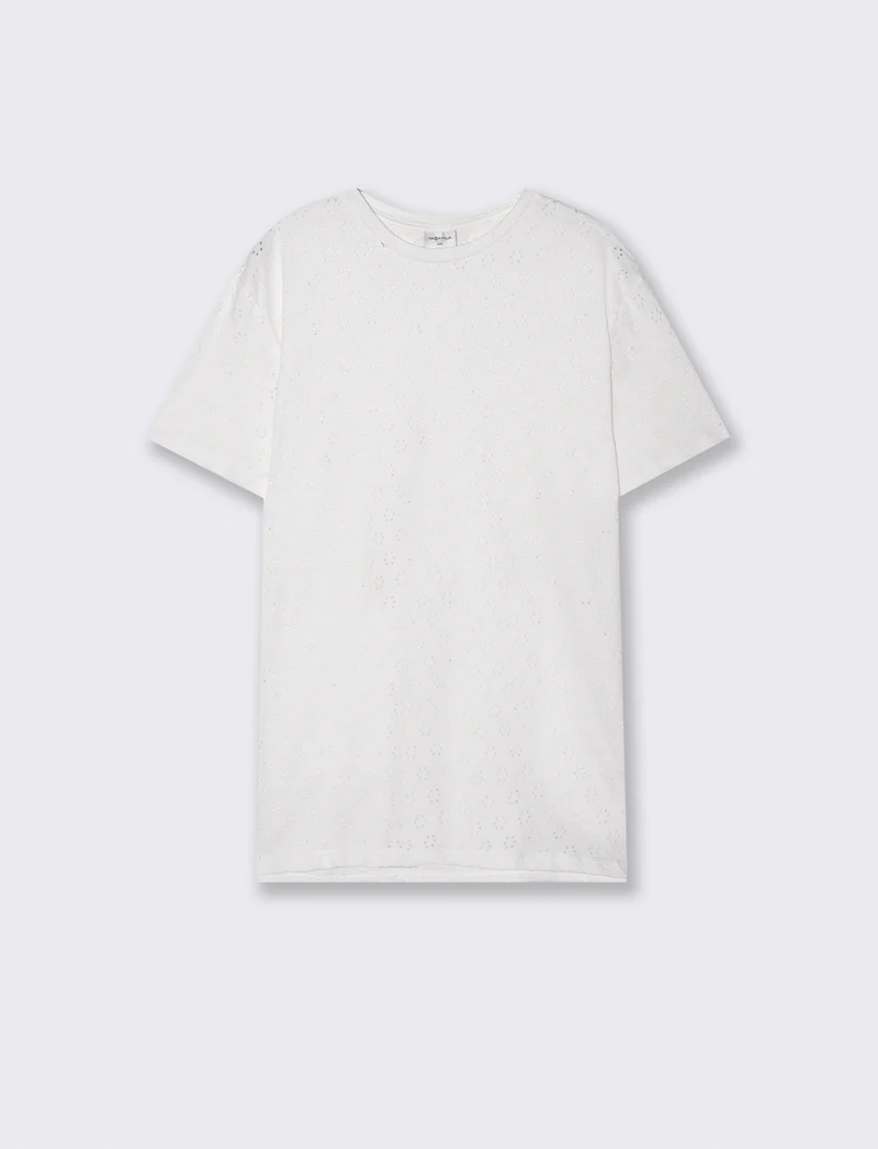 T-Shirt Fantasia Laserizzata Maniche Corte - Bianco