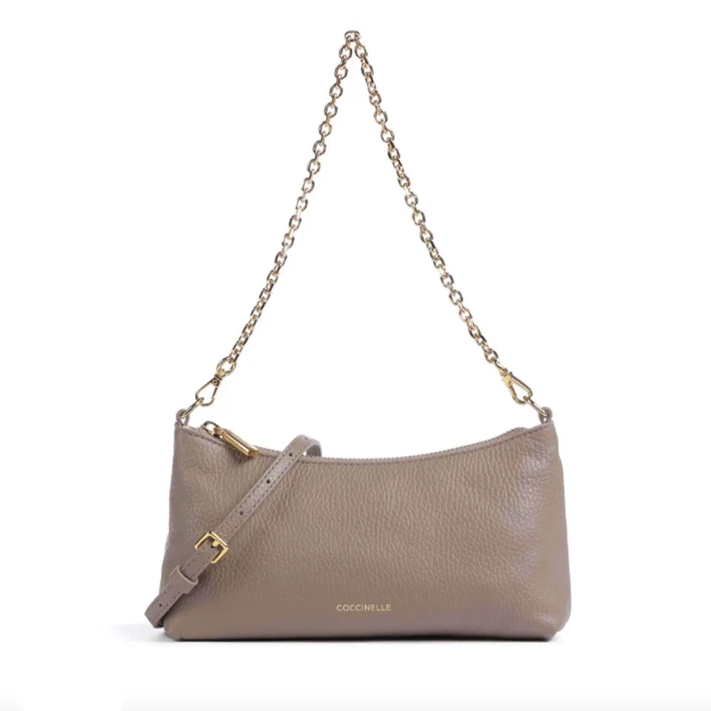 Borsa Donna a Spalla COCCINELLE in Pelle Warm Taupe Linea Aura