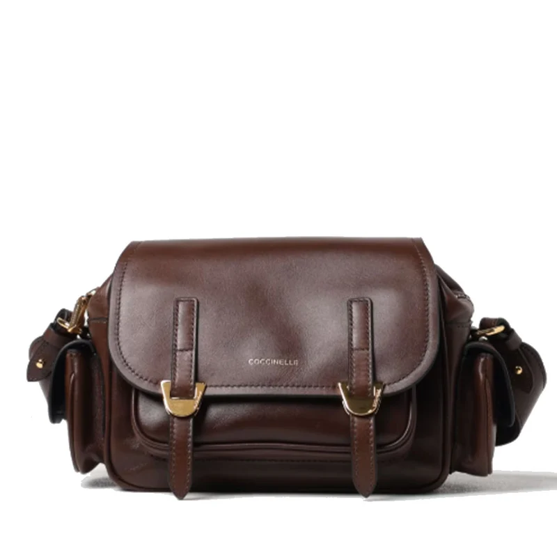 Borsa Donna a Tracolla COCCINELLE in Pelle Liscia Fondant Brown linea Campus Vintage Small