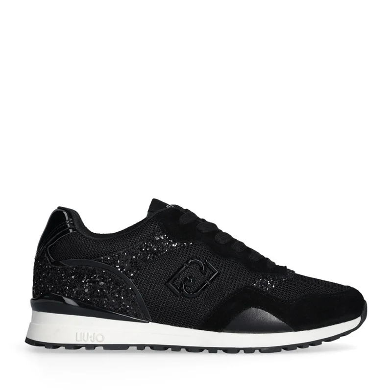 Sneakers Running LIU JO Maxi Wonder Low 02 in Glitter Mesh e Suede Nero