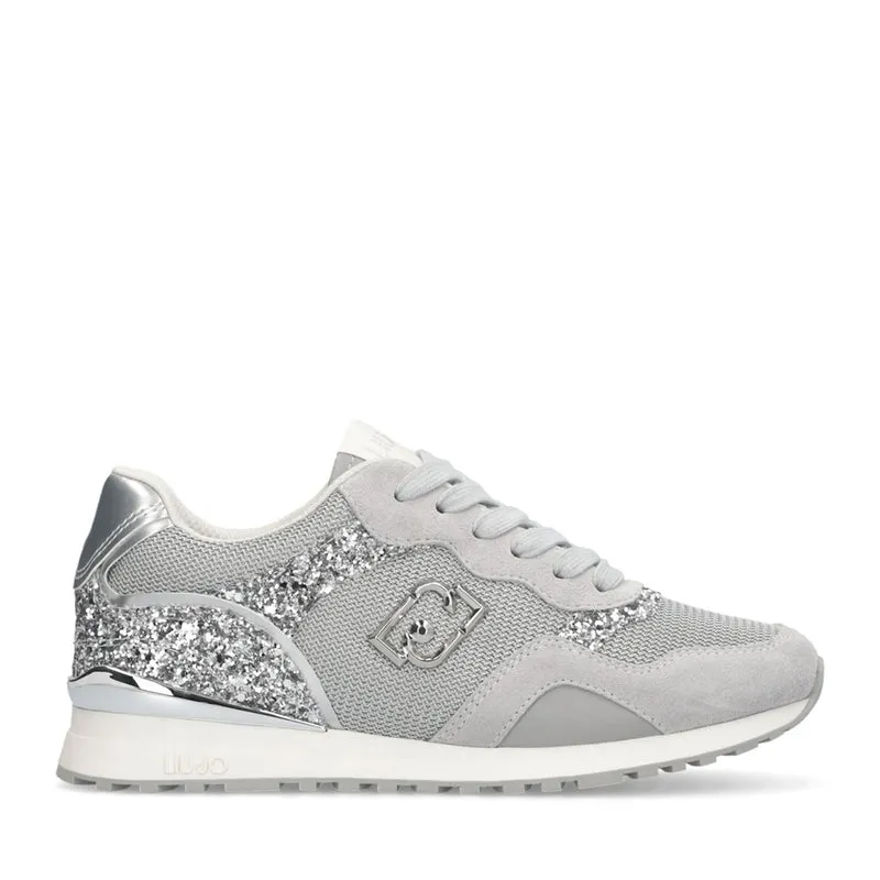 Sneakers Running LIU JO Maxi Wonder Low 02 in Glitter Mesh e Suede Loft Silver