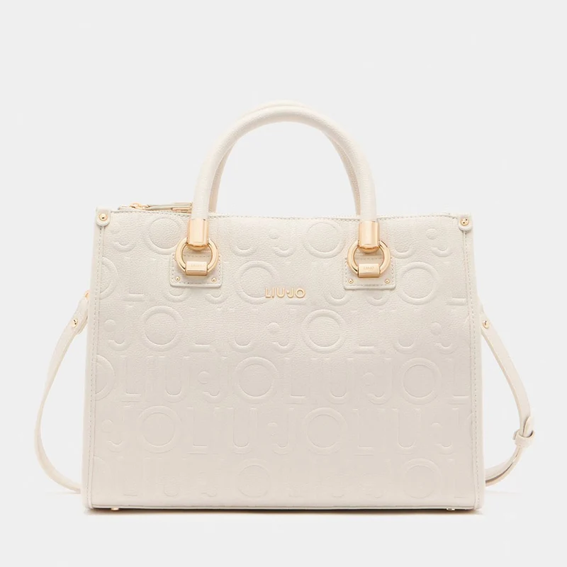 Borsa Donna a Mano Media LIU JO effetto Bottalato con Logo in Rilievo All Over color Marmo