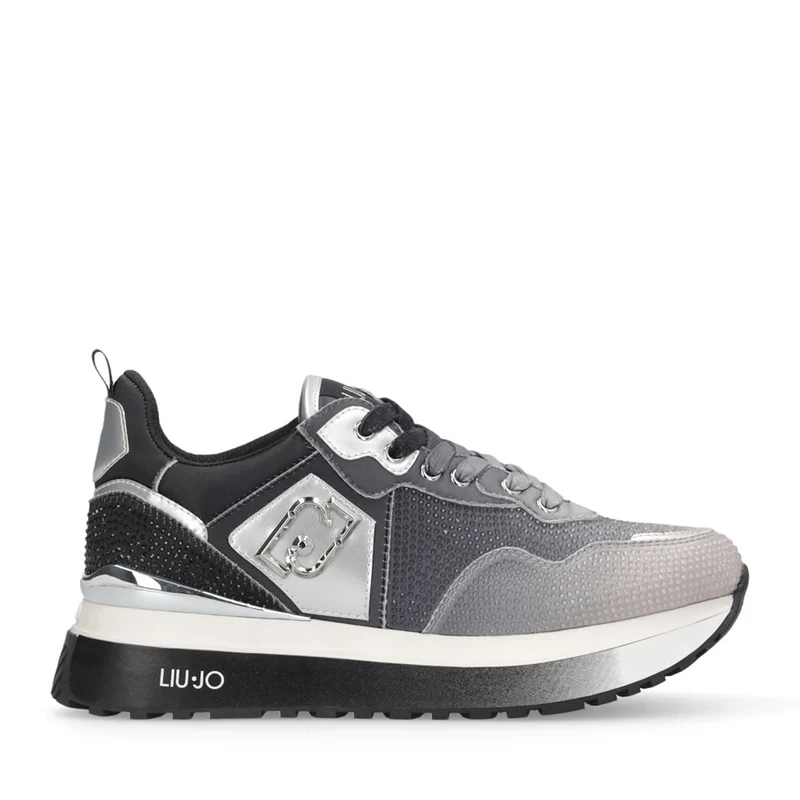 Sneakers Platform Donna LIU JO Maxi Wonder 01 in Raso Sfumato e Strass Black e White