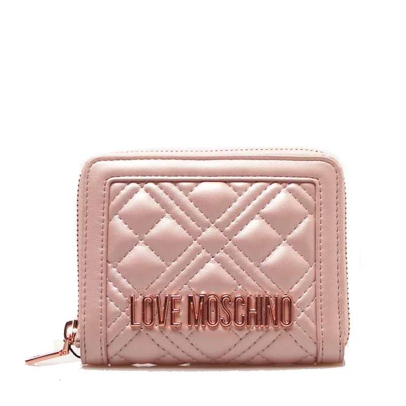 Portafoglio Donna Piccolo Zip Around Trapuntato LOVE MOSCHINO linea Quilted Metallic Cipria
