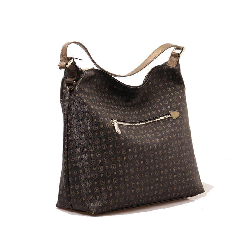 Borsa Donna a Spalla POLLINI linea Heritage PVC Nero e Bronzo