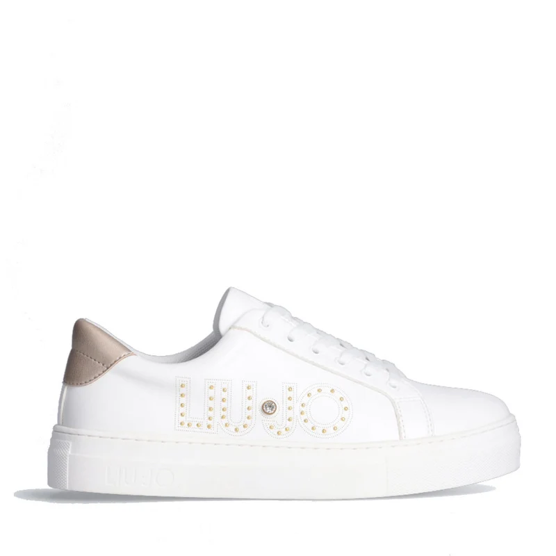 Scarpe Donna LIU JO Sneakers Alicia 506 con Maxi Logo e Borchie White Gold