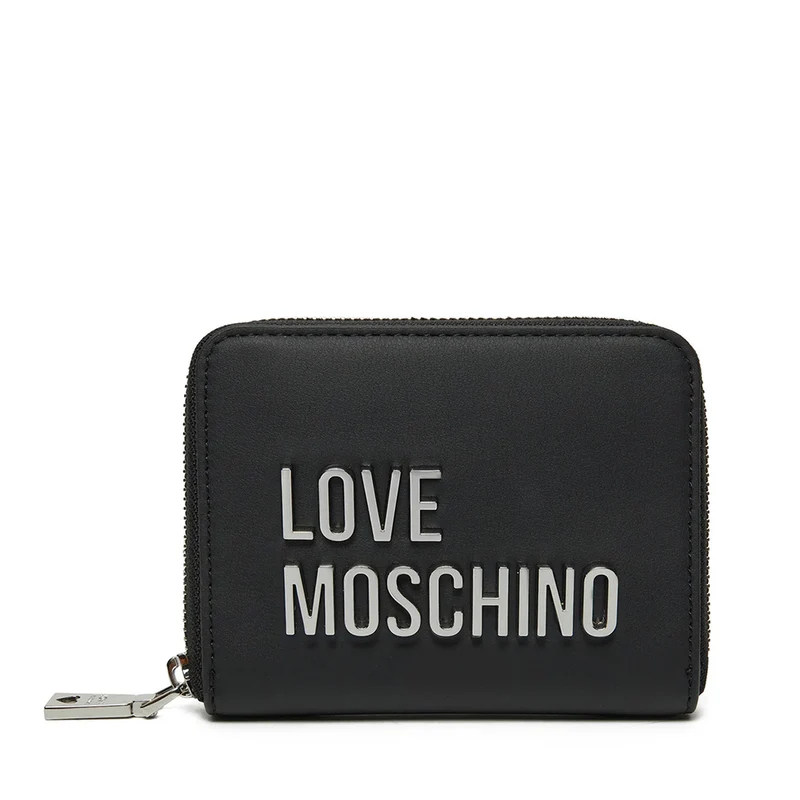 Portafoglio Donna Piccolo Zip Around LOVE MOSCHINO linea Bold Love Nero e Nikel
