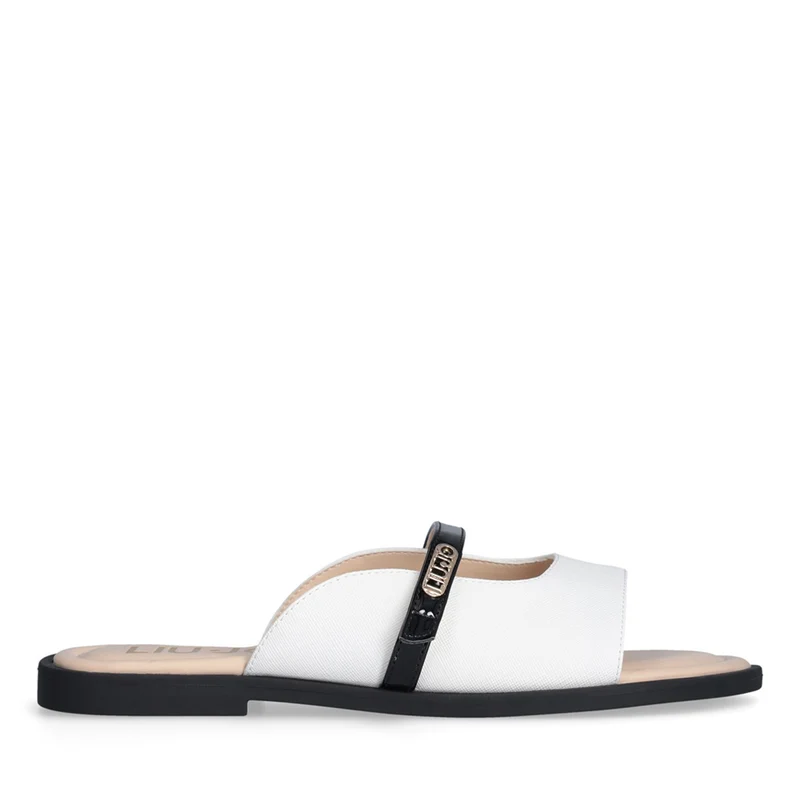 Sandali Flat LIU JO Amira 933 stampa Saffiano White con Cinturino Nero
