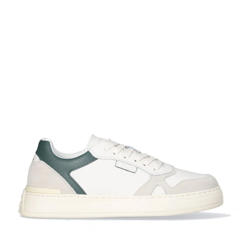 Sneakers Uomo LIU JO Boy 02 in Pelle Bottalata Bianca con Dettaglio Verde