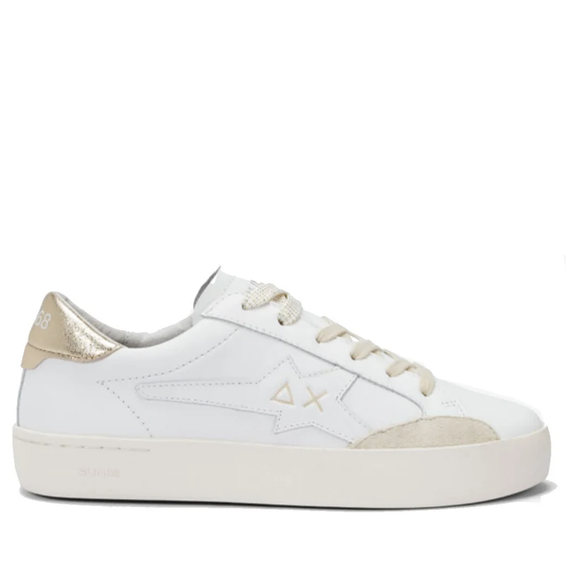 Scarpe Donna Sun68 Sneakers Katy Leather in Pelle Colore Bianco - Oro - Z35225