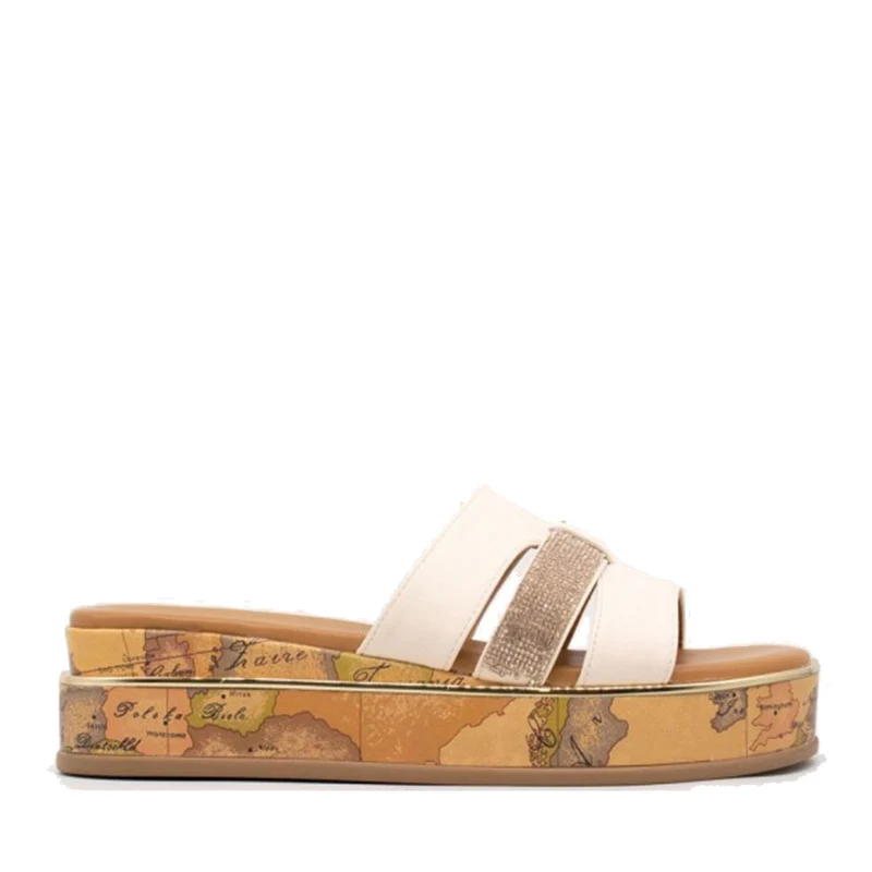 Ciabatte Platform 1A Classe Alviero Martini Bianche con Strass e Inserto Geo Classic 2178