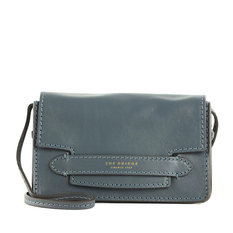 Mini Bag a Tracolla THE BRIDGE linea Lucrezia in Pelle color Ceruleo