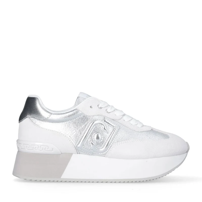 Sneakers Platform LIU JO Dreamy 02 in Denim effetto Laminato Off White Silver