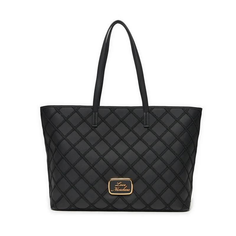 Shopping Bag LOVE MOSCHINO con Ricamo a Scacchi Nero