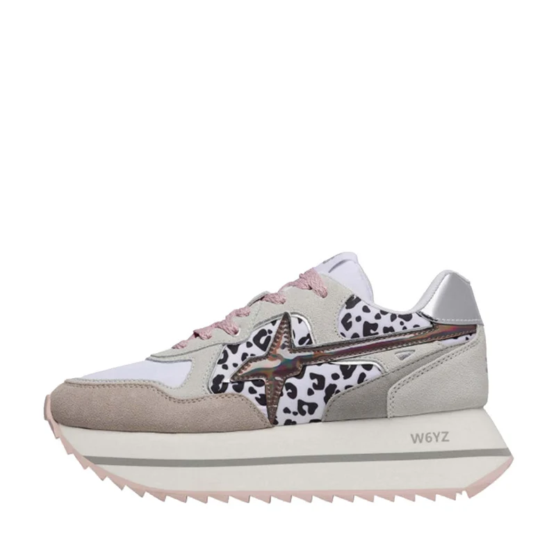 Sneakers Platform Donna W6YZ Deva-W. in Tessuto Tecnico e Suede Beige White e Black