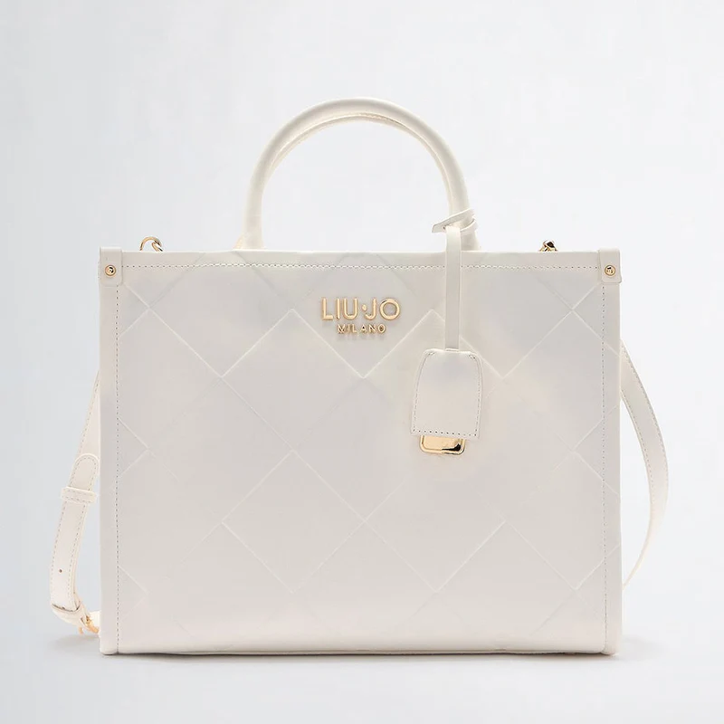 Borsa Donna a Mano Large LIU JO Better con Motivo a Rombi Off White