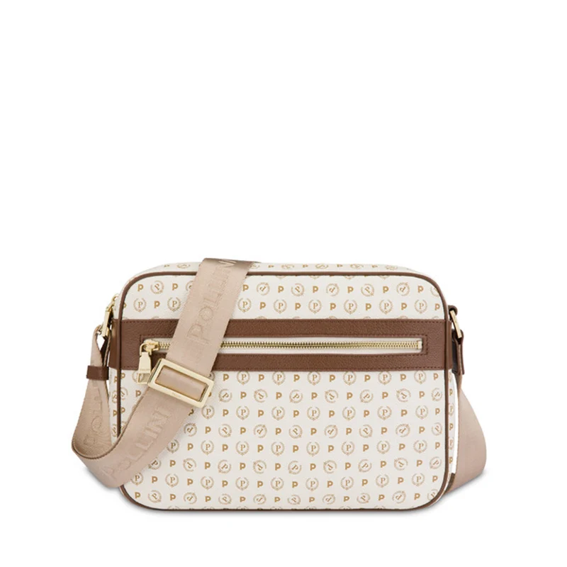 Borsa Donna Messenger POLLINI Linea Heritage Logo Classic Avorio e Marrone
