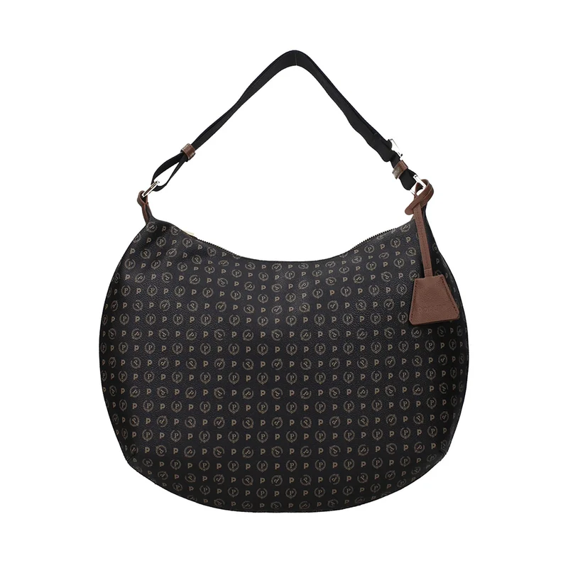 Borsa Donna Hobo a Tracolla POLLINI linea Heritage Logo Classic Nero e Marrone