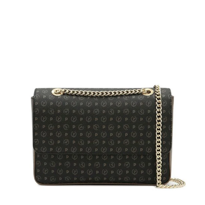 Borsa Donna a Spalla e Tracolla POLLINI Linea Heritage Logo Classic Nero e Bronzo