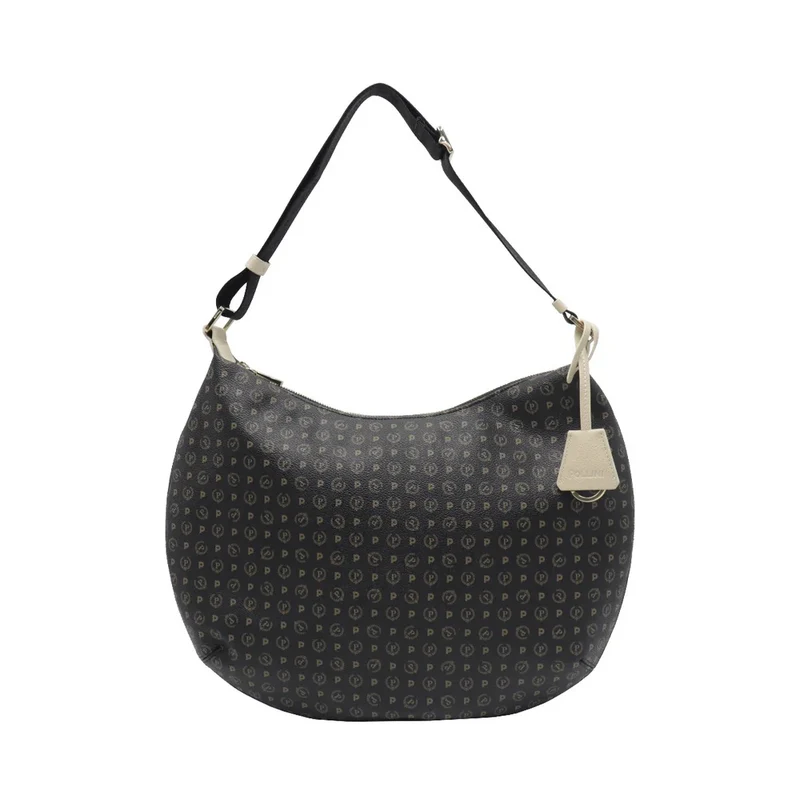 Borsa Donna Hobo a Tracolla POLLINI linea Heritage Logo Classic Nero e Avorio