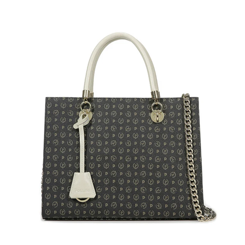 Borsa Donna a Mano con Tracolla POLLINI linea Heritage Logo Classic Nero e Avorio