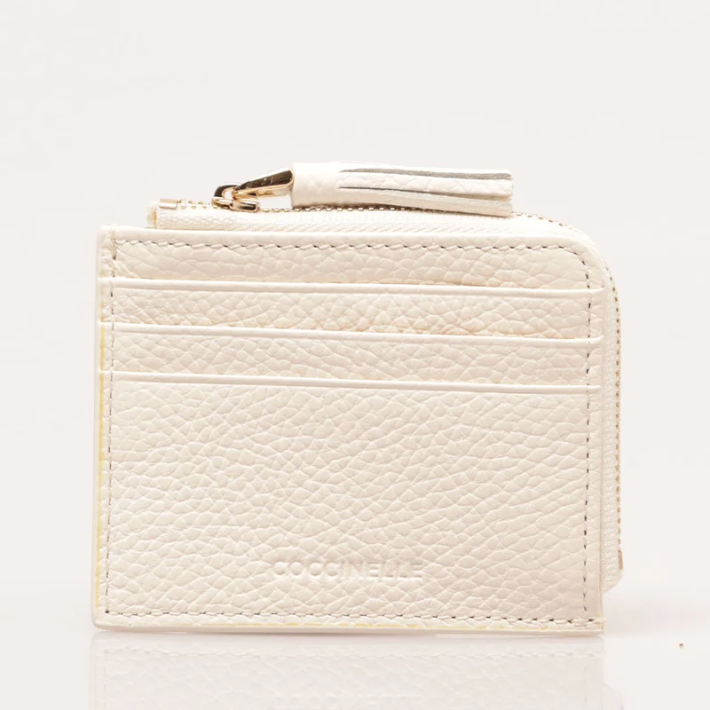 Portacarte Donna COCCINELLE in Pelle Colore Coconut Milk Linea Tassel