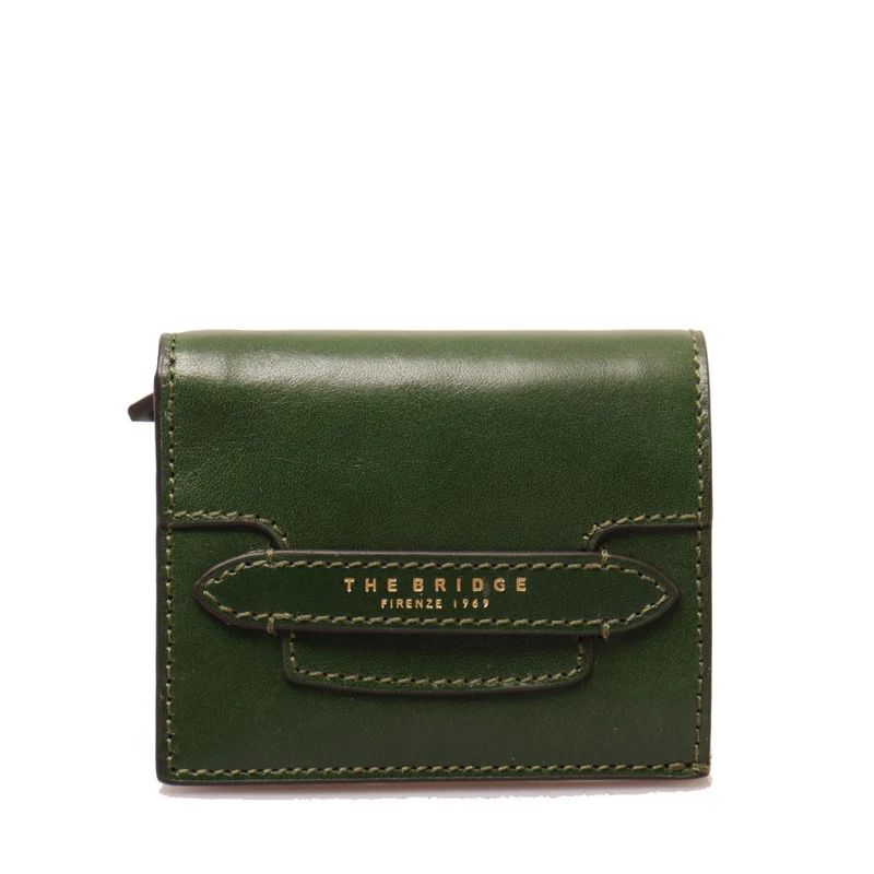 Portafoglio Piccolo con Bottone THE BRIDGE linea Lucrezia in Pelle Verde Inglese