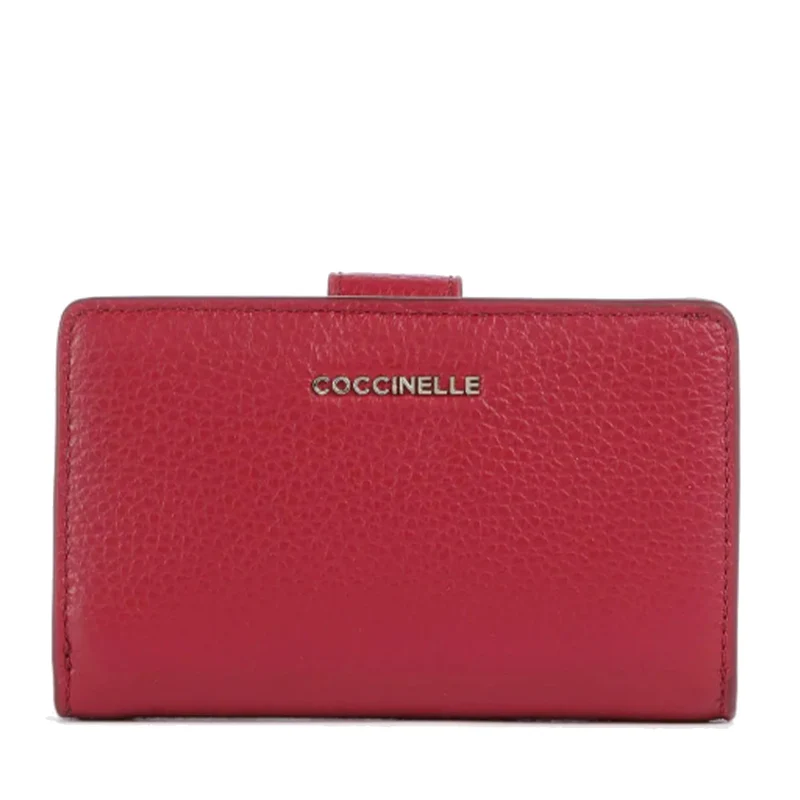 Portafoglio Donna COCCINELLE in Pelle Colore Sangria Linea Metallic Soft