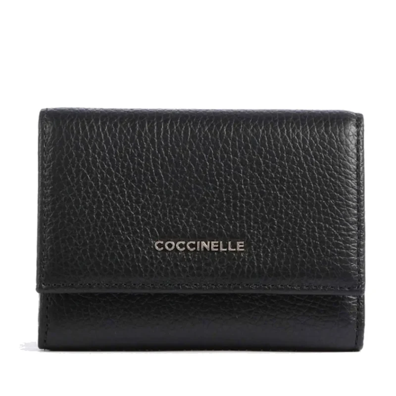 Portafoglio Donna Piccolo COCCINELLE in Pelle Colore Nero Linea Metallic Soft