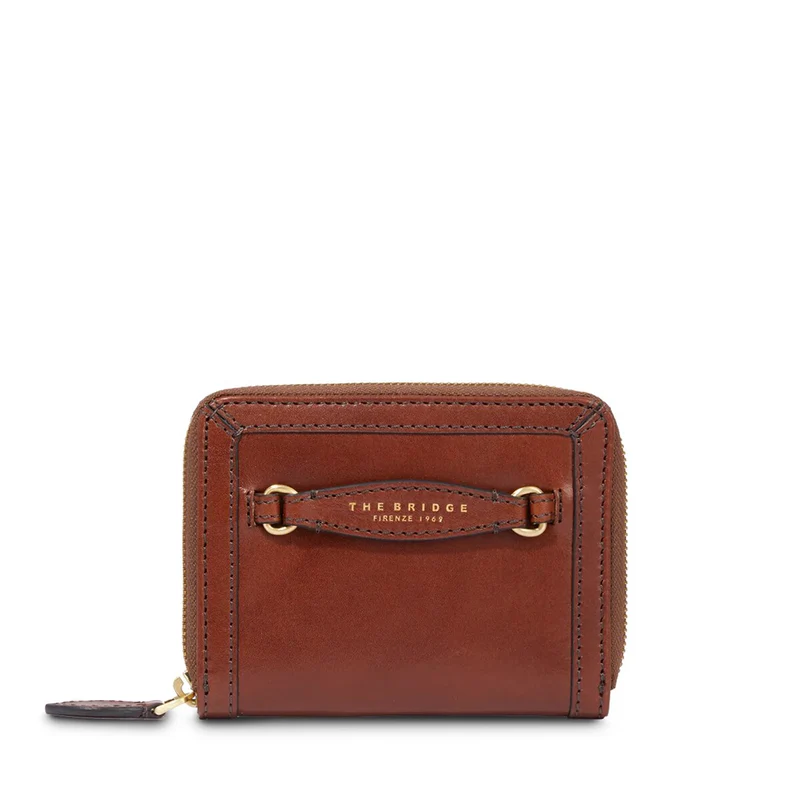 Portafoglio Donna Piccolo Zip Around THE BRIDGE linea Bettina in Pelle Marrone