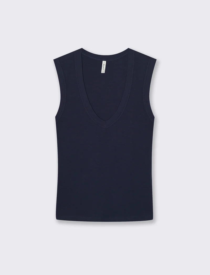 Canotta Basic in Cotone con Scollo V - Blu