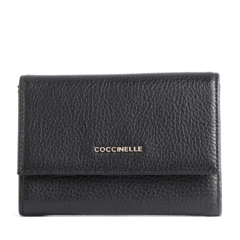 Portafoglio Piccolo COCCINELLE in Pelle Martellata Linea Metallic Soft colore Nero