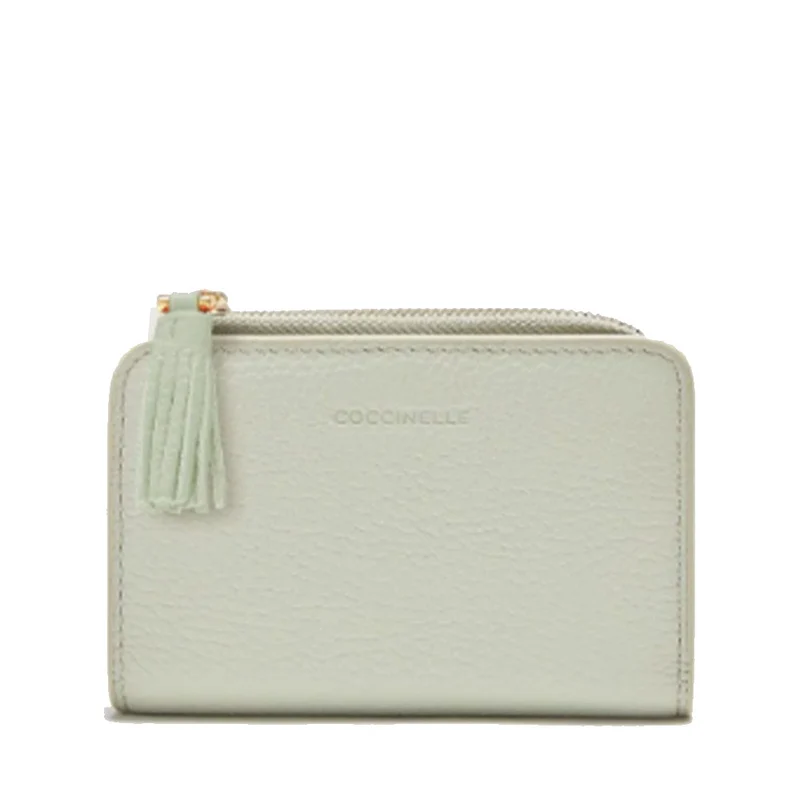 Portafoglio Donna Piatto COCCINELLE in Pelle Colore Celadon Green Linea Tassel