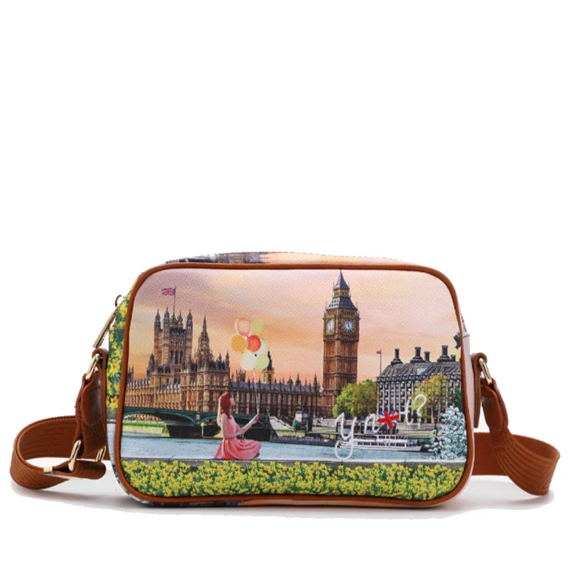 Borsa Donna Y NOT a Tracolla YES-310 Stampa Yellow Flowers