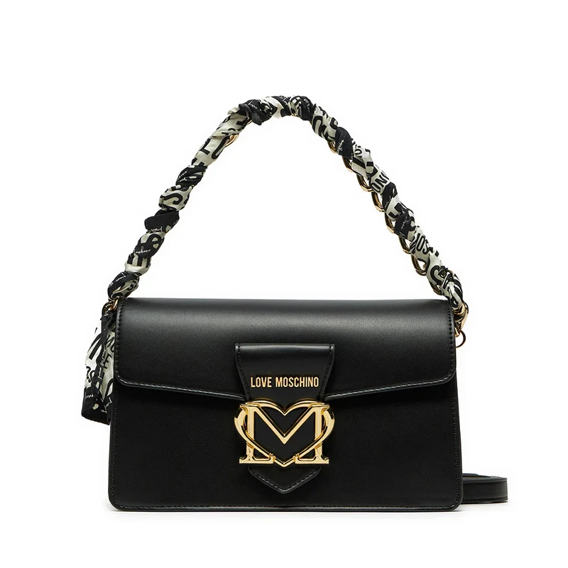 Borsa Donna a Spalla con Tracolla LOVE MOSCHINO Nera con Foulard Logato