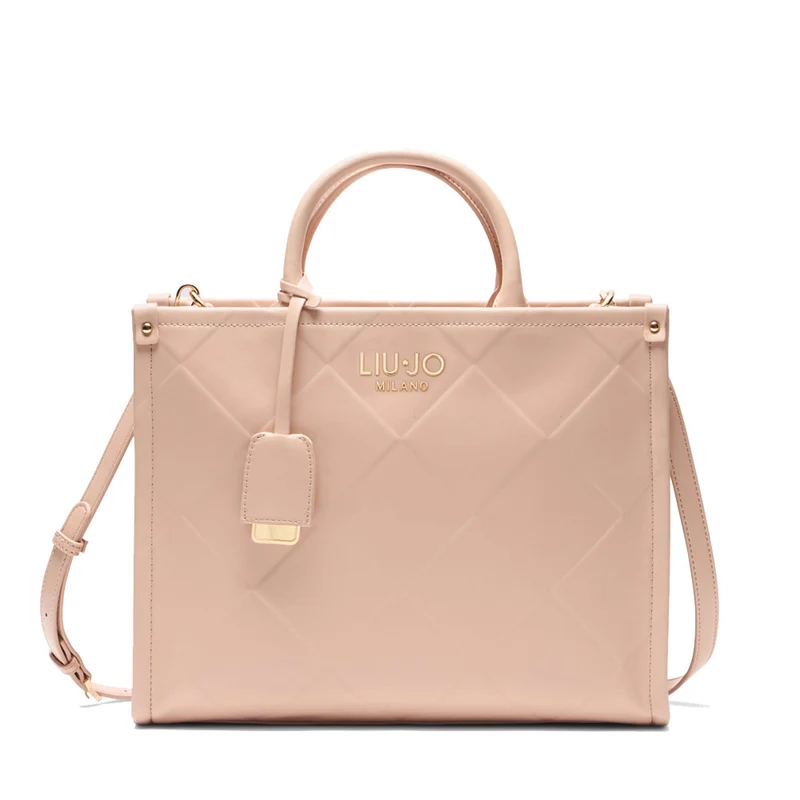 Borsa Donna a Mano Large LIU JO Better con Motivo a Rombi Rosa Cipria