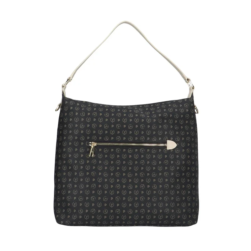 Borsa Donna a Spalla POLLINI linea Heritage PVC Nero e Avorio